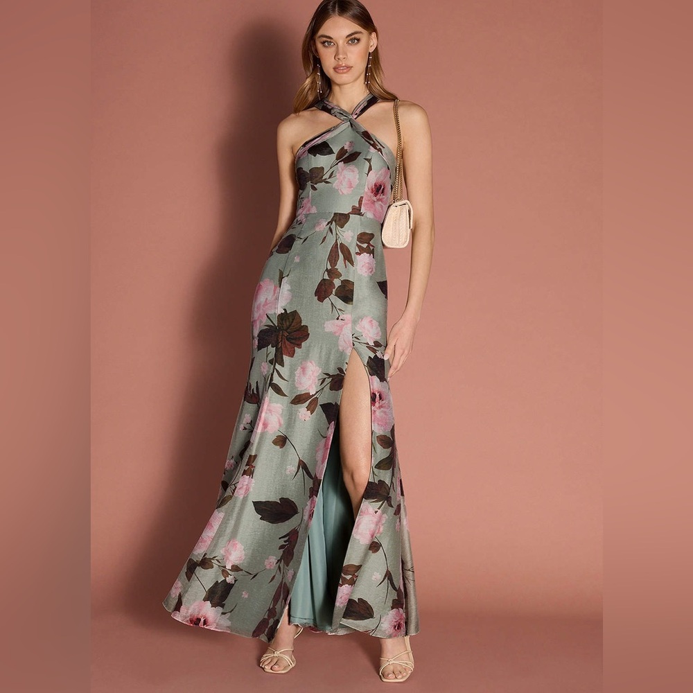 Azazie Atelier Susane Sage Floral Maxi Formal Wedding Guest Dress NWT